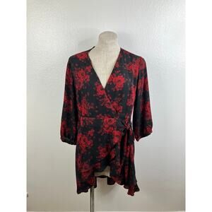 Torrid Georgette Floral Wrap Tunic Blouse Sz 1X Rose Whimsigoth Dark Cottagecore
